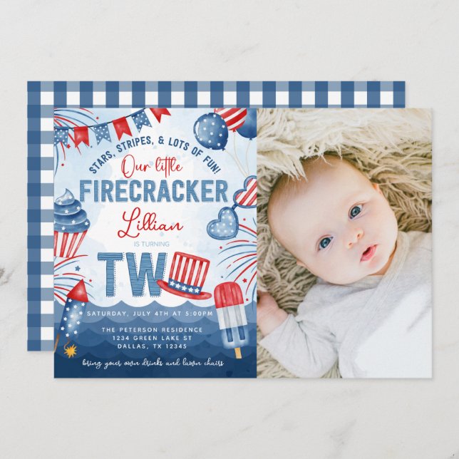 4th of July Fireworks 2nd Birthday Party Invitation (Front/Back)