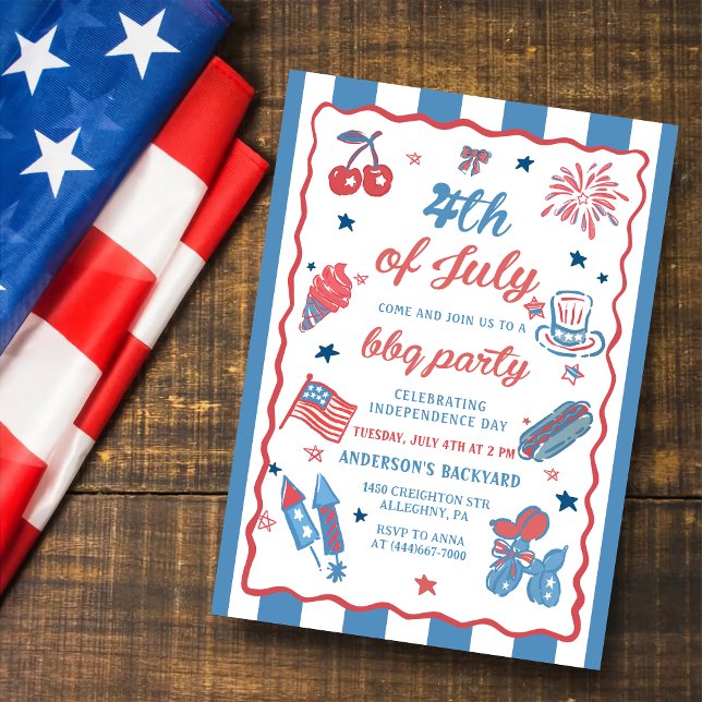 4th of July Fireworks America Flag BBQ Invitation (Creator Uploaded)