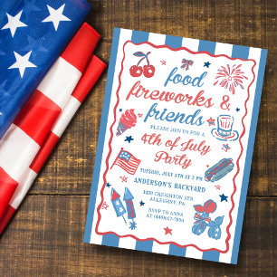 4th of July Fireworks America Flag BBQ Invitation
