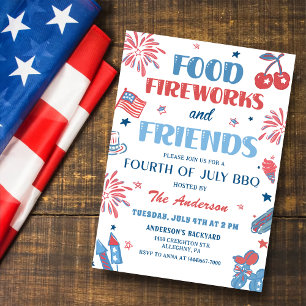 4th of July Fireworks America Flag BBQ Invitation