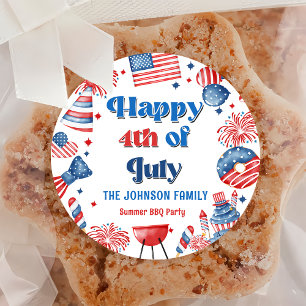 4th of July Fireworks America Flag BBQ Party Classic Round Sticker