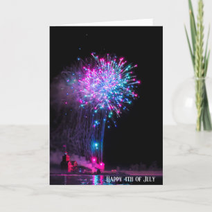 4th of July fireworks and lighthouse Card