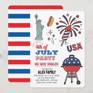 4th of July Fireworks BBQ Summer Party Invitation