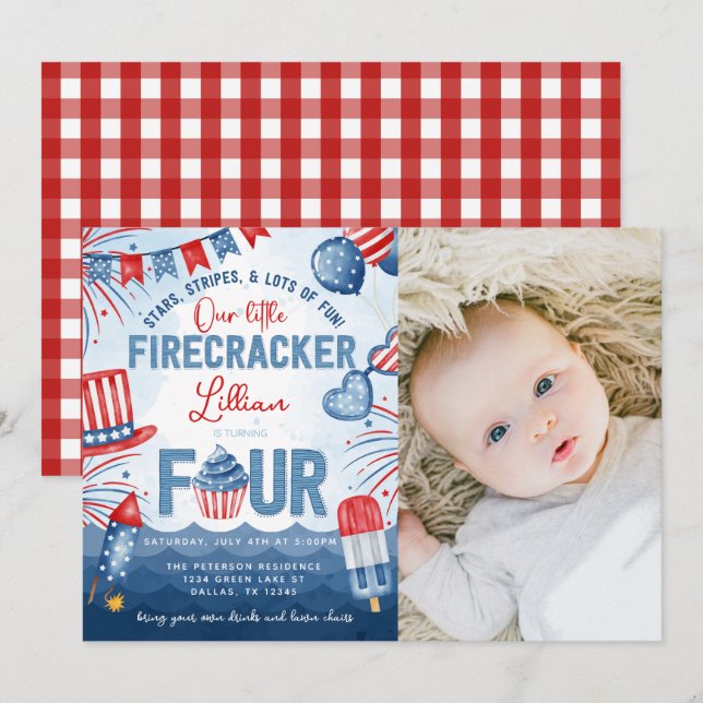 4th of July Fireworks Birthday Party Invitation (Front/Back)