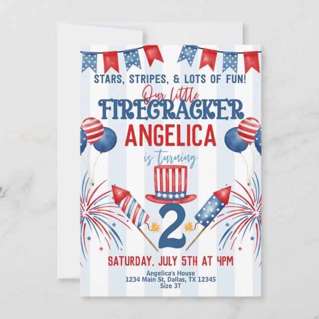 4th of July Fireworks Birthday Party Invitation (Front)