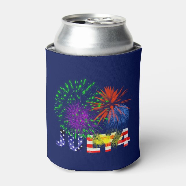 4th of July Fireworks Can Cooler (Can Front)