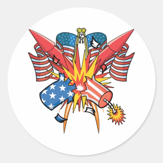 4th of July Fireworks Classic Round Sticker (Front)