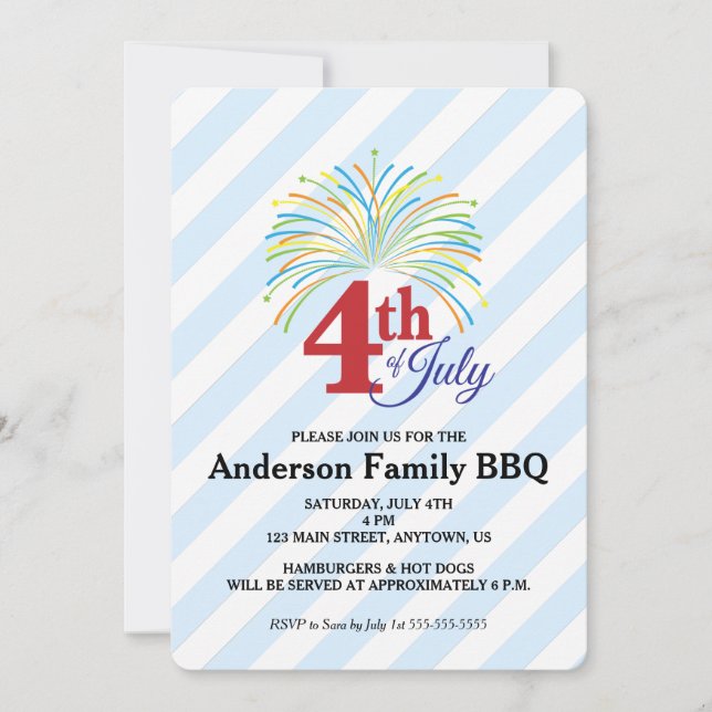 4th of July Fireworks | Family BBQ Invite (Front)
