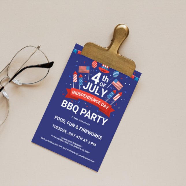 4th of July Fireworks & Flags BQ Party Invite (Creator Uploaded)