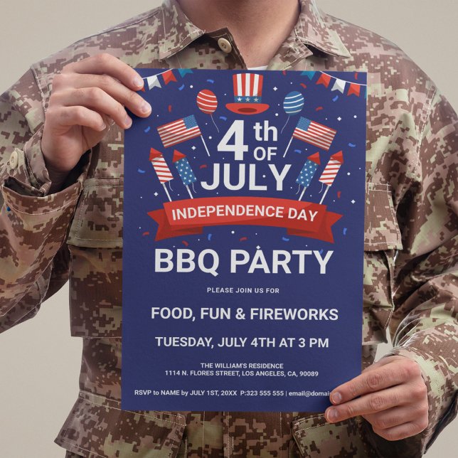 4th of July Fireworks & Flags BQ Party Invite (Creator Uploaded)