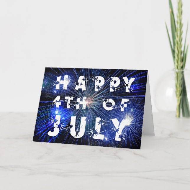 4th of July Fireworks in Blue 3 photo Card (Front)