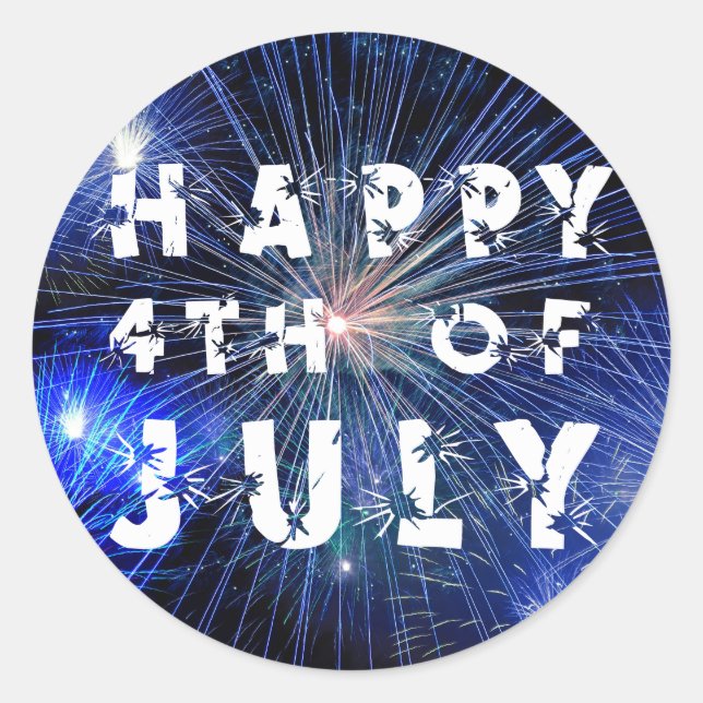 4th of July Fireworks in Blue Hue Party Classic Round Sticker (Front)