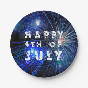 4th of July Fireworks in Blue Hue Party Paper Plate