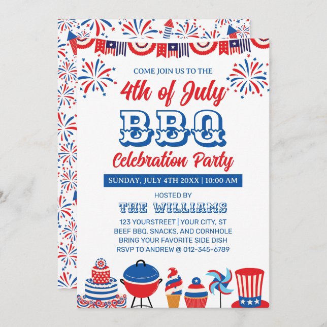 4th of July Fireworks Independence Day BBQ Invitation (Front/Back)