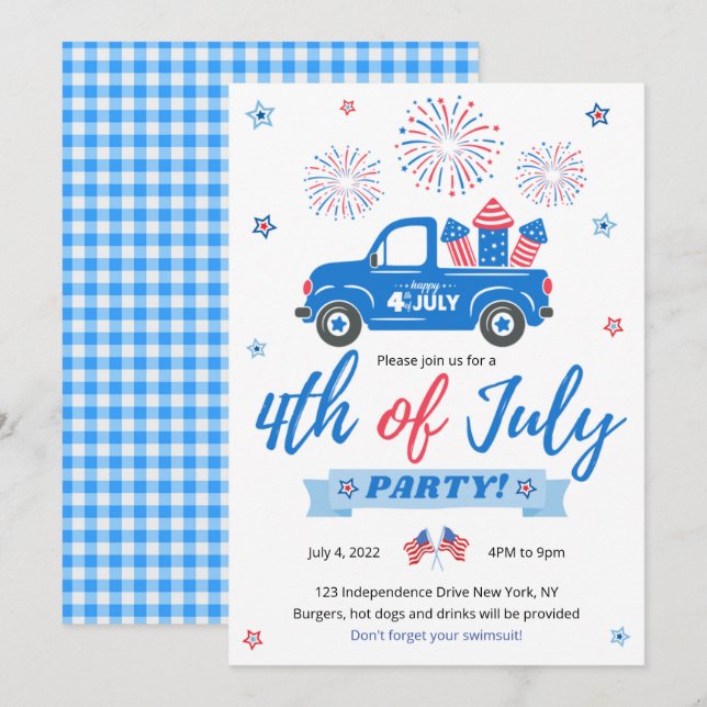 4th of July Fireworks Party Invitation (Front/Back)