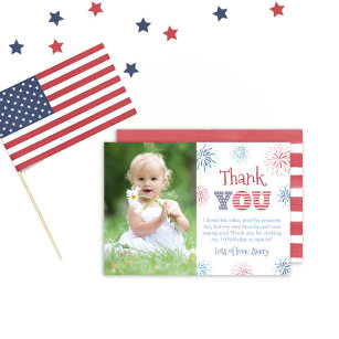 4th Of July Fireworks Red White And Blue Picture Thank You Card
