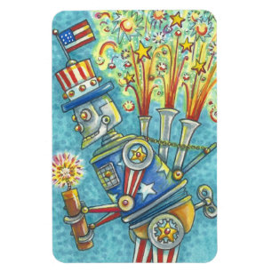 4TH OF JULY FIREWORKS ROBOT, AMERICANA MAGNET Lg.