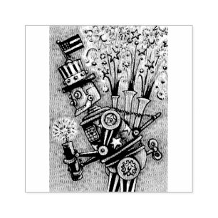 4TH OF JULY FIREWORKS ROBOT, HOLIDAY RUBBER STAMP