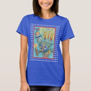 4TH OF JULY FIREWORKS ROBOT, STEAMPUNK T-SHIRT Blu