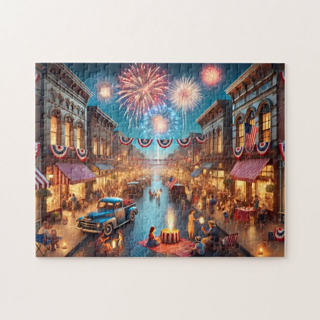 4th of July Fireworks Small Town Celebration Jigsaw Puzzle (Horizontal)