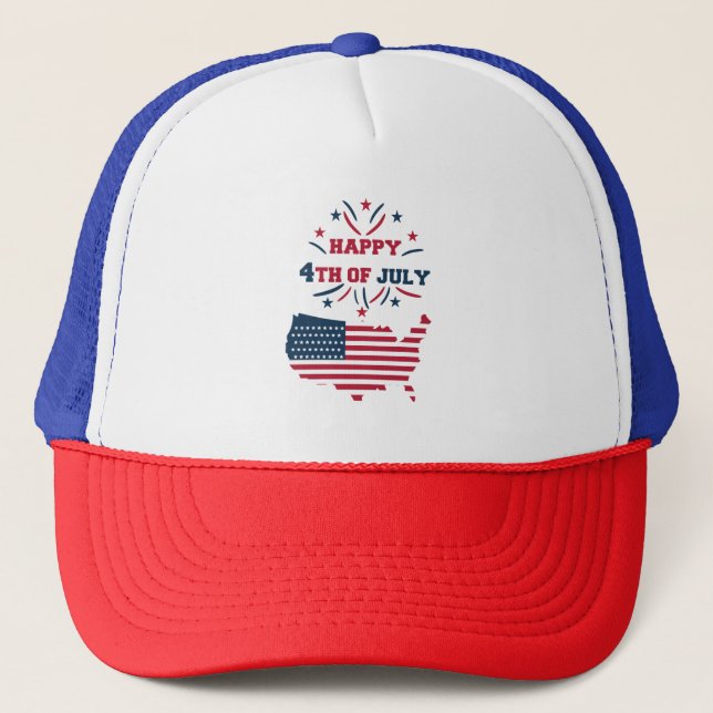 4th of July Fireworks USA Red White Blue Flag  Trucker Hat (Front)