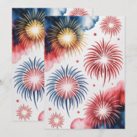4th of July Fireworks | Watercolor Patriotic Art