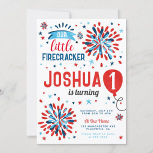 4th of July First birthday little firecracker Invitation