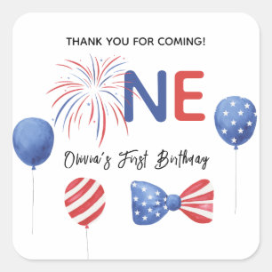 4th of July First Birthday Party Square Sticker
