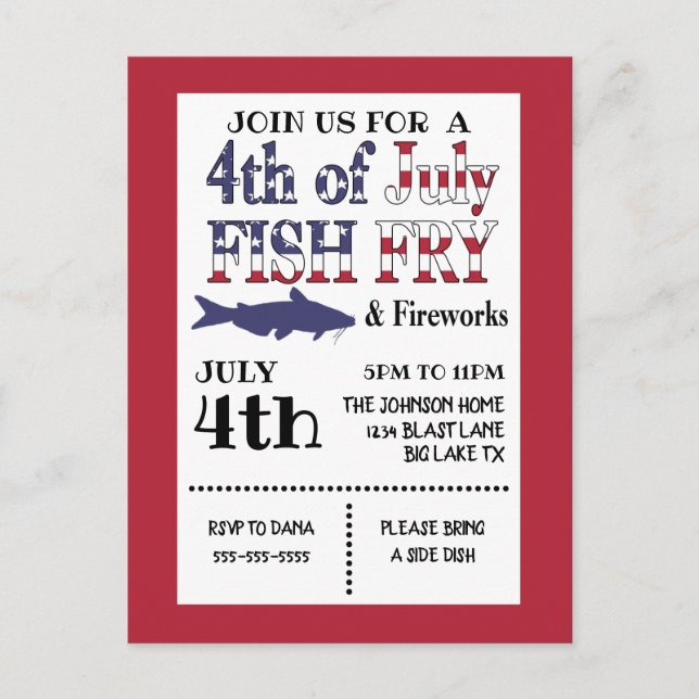 4th of July Fish Fry Invitation Postcard (Front)