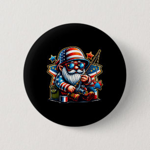 4th Of July Fishing Gnome Patriotic Fishing Lover 6 Cm Round Badge