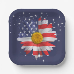 4th of July Flag Daisy  Paper Plate