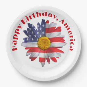 4th of July Flag Daisy  Paper Plate