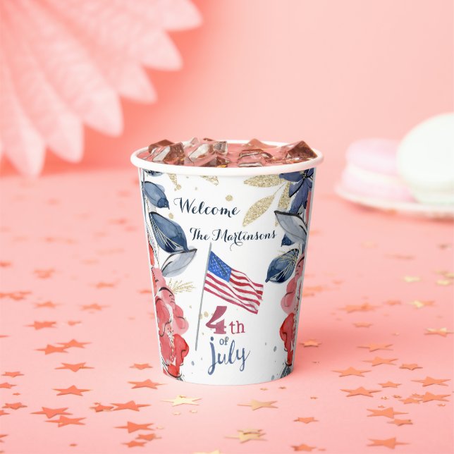 4th of July Flag Personalised Stylish   Paper Cups (Insitu)