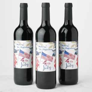 4th of July Flag Personalised Stylish Wine Label