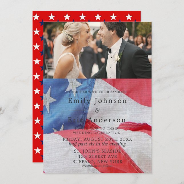4th Of July Flag Photo Wedding Invitation (Front/Back)