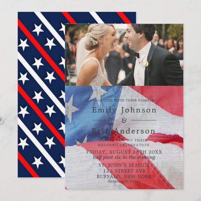 4th Of July Flag Photo Wedding Invitation (Front/Back)