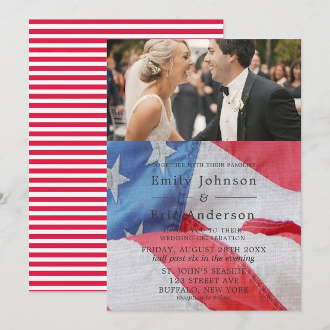 4th Of July Flag Photo Wedding Invitation (Front/Back)