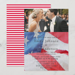 4th Of July Flag Photo Wedding Invitation