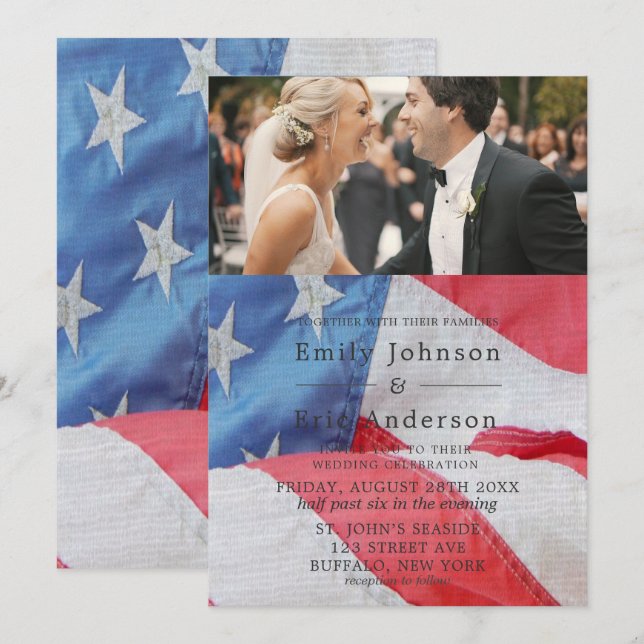 4th Of July Flag Photo Wedding Invitation (Front/Back)