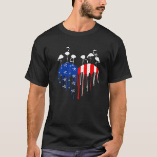 4Th Of July Flamingo USA Flag Pride Heart Drip Ame T-Shirt