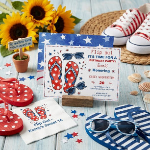 4th of July Flip Flops Patriotic Summer Birthday Invitation