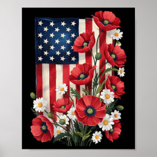 4th Of July Floral American Flag Independence Day Poster