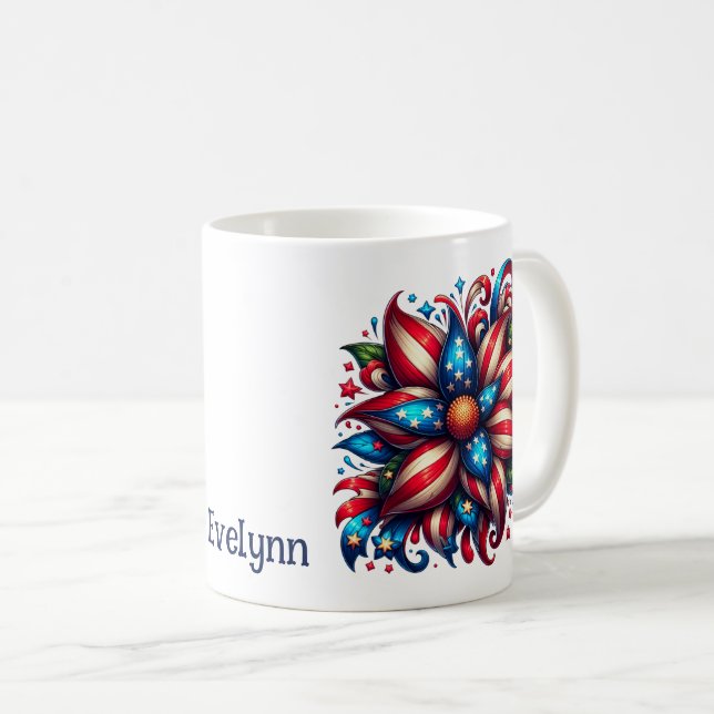 4th Of July Floral Personalised Coffee Mug (Front Right)