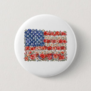 4th of July Floral USA Flag 6 Cm Round Badge
