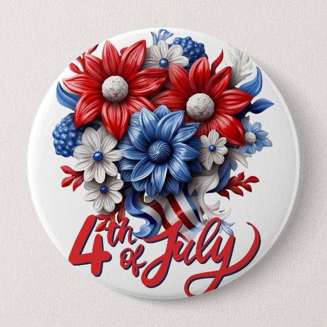 4th of July Flowers in Red White & Blue Patriotic 10 Cm Round Badge (Front)