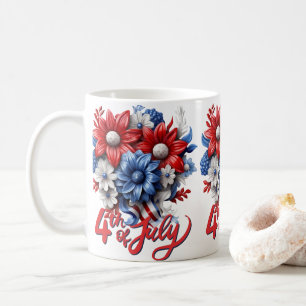 4th of July Flowers in Red White & Blue Patriotic Coffee Mug