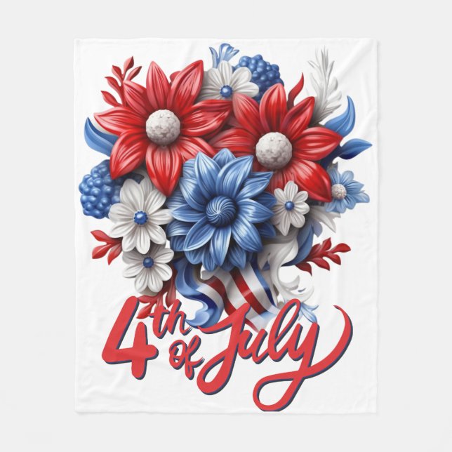 4th of July Flowers in Red White & Blue Patriotic Fleece Blanket (Front)