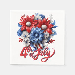 4th of July Flowers in Red White & Blue Patriotic Napkin