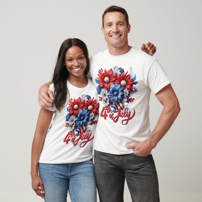 4th of July Flowers in Red White & Blue Patriotic T-Shirt (Unisex)