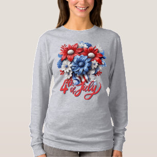 4th of July Flowers in Red White & Blue Patriotic T-Shirt